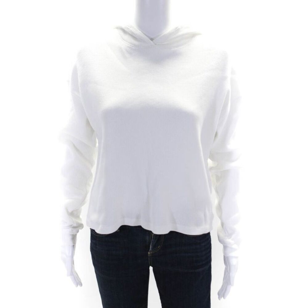 Leallo Womens Cotton Thermal Long Sleeve Pullover Hoodie Top White Size XS